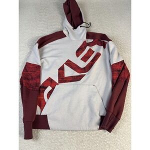 Oakley Hoodie Mens Small Gray Maroon Performance Fit Graphic Pullover Sweatshirt